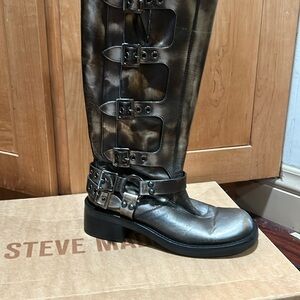 Steve Madden silver moto boots.